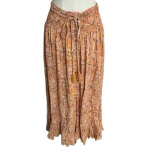 RACHEL ZOE Floral Bohemian Maxi Skirt Orange Tropical Vacation Size L Boho Beach
